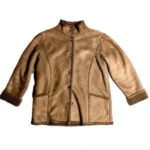 LL Bean | Brown Faux Suede Sherpa Jacket Size Large Petite